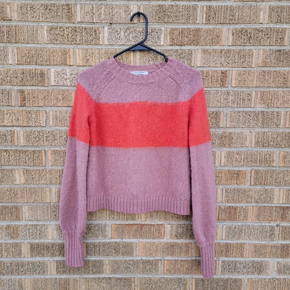 AllSaints Lou Uno Jumper Wool Blend Sweater Rose Lave Orange Spripe Small